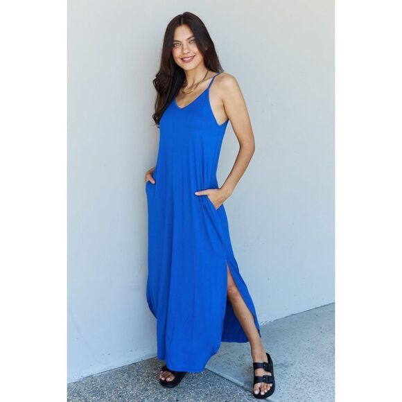 Ninexis Good Energy Full Size Cami Side Slit Maxi Dress In Royal Blue - Picture 5 of 8